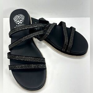 NEW - Vince Camuto Rallsan Crystal & Jute Embellished Strappy Sandals - …